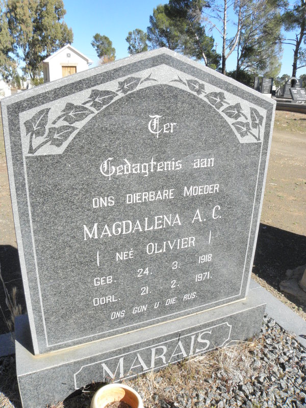 MARAIS Magdalena A. C. nee OLIVIER 1918-1971