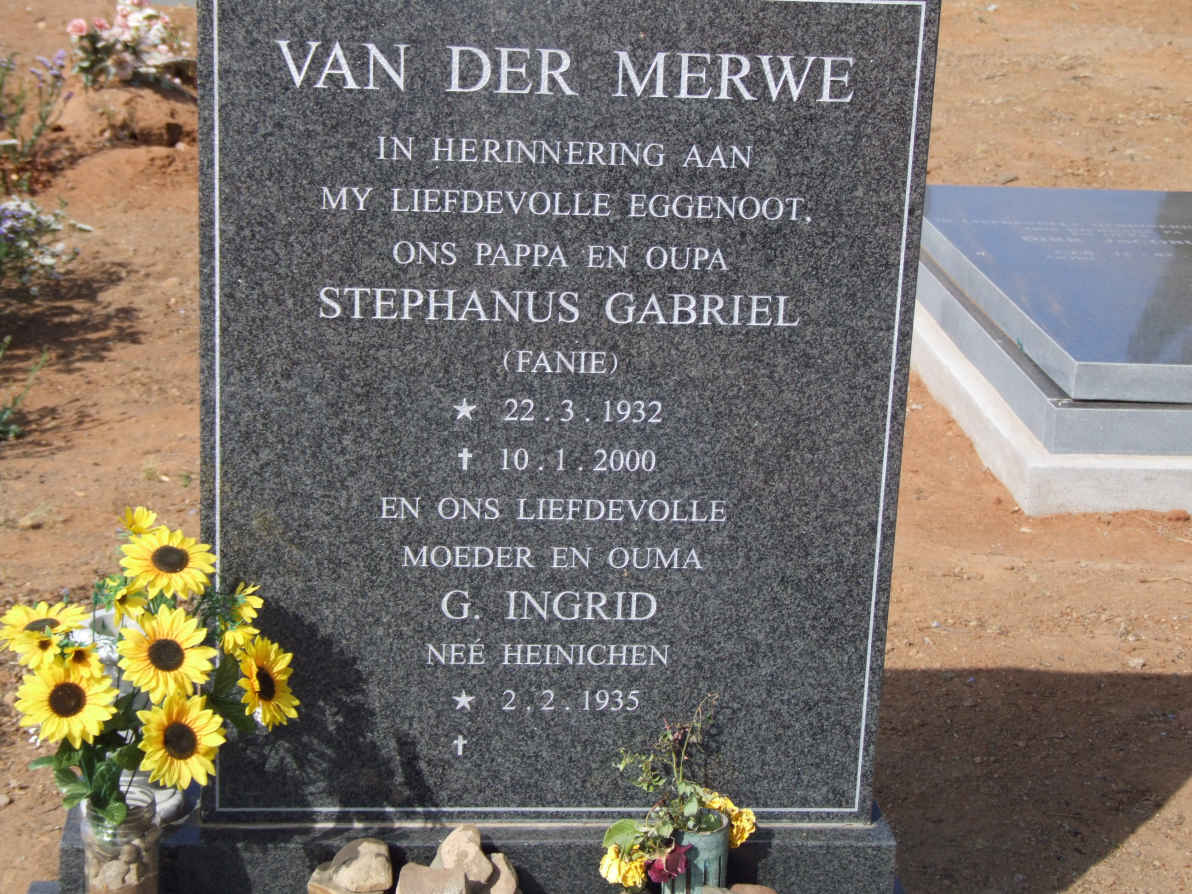 MERWE Stephanus Gabriel, van der 1932-2000 &amp; G. Ingrid HEINICHEN 1935-