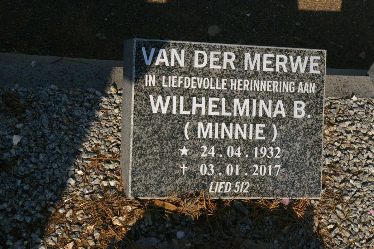MERWE Wilhelmina B., van der 1932-2017