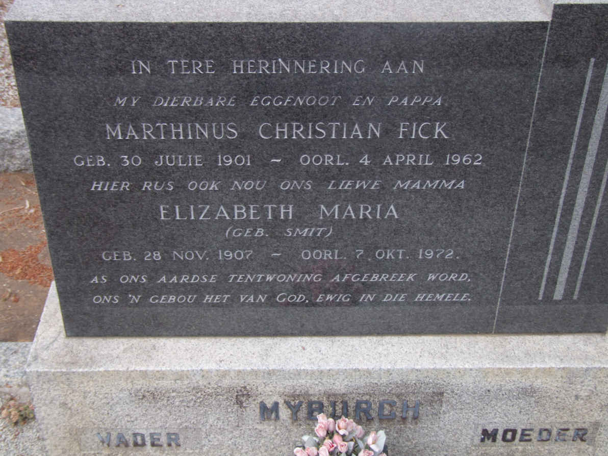 MYBURGH Marthinus Christian Fick 1901-1962 &amp; Elizabeth Maria SMIT 1907-1972
