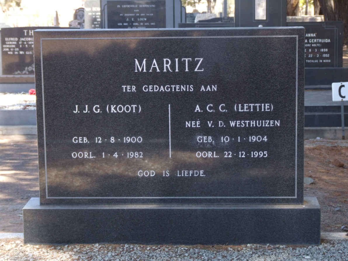 MARITZ J.J.G. 1900-1982 &amp; A.C.C. V.D. WESTHUIZEN 1904-1995