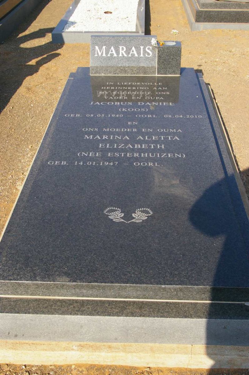 MARAIS Jacobus Daniel 1940-2010 &amp; Marina Aletta Elizabeth ESTERHUIZEN 1947-