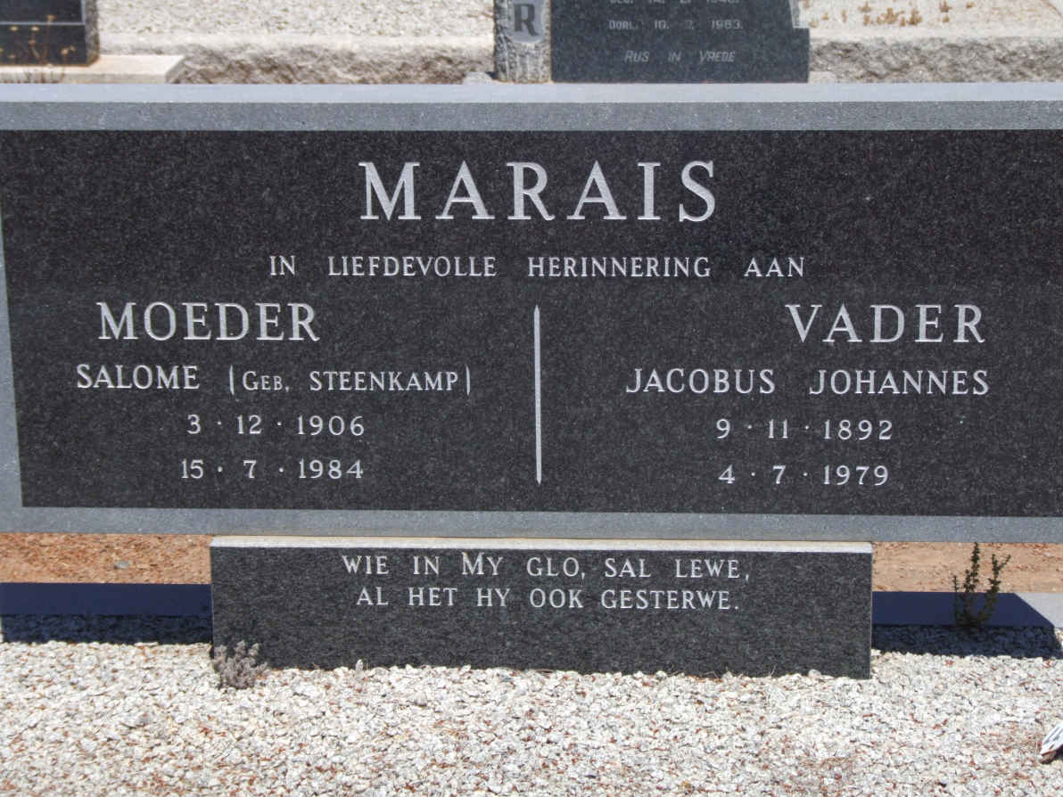 MARAIS Jacobus Johannes 1892-1979 &amp; Salome STEENKAMP 1906-1984