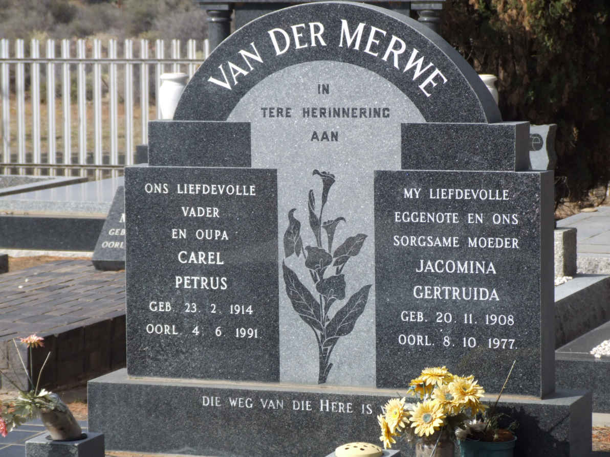 MERWE Carel Petrus, van der 1914-1991 &amp; Jacomina Gertruida 1908-1977