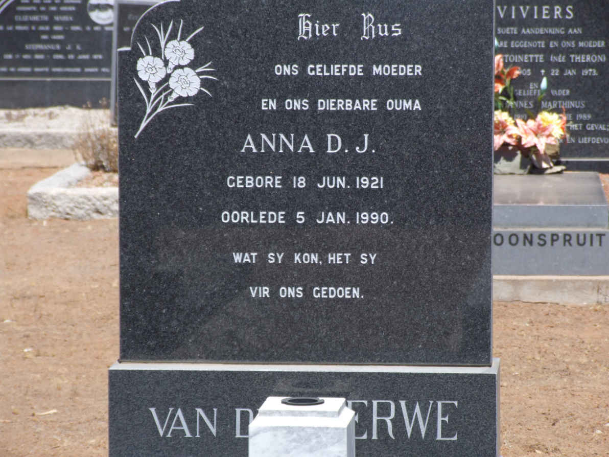 MERWE Anna D.J., van der 1921-1990