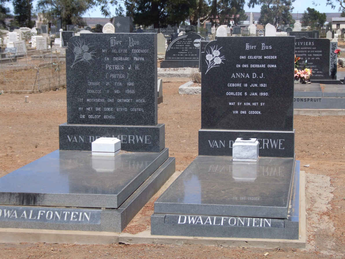 MERWE Petrus J.H., van der 1916-1988 &amp; Anna D.J. 1921-1990