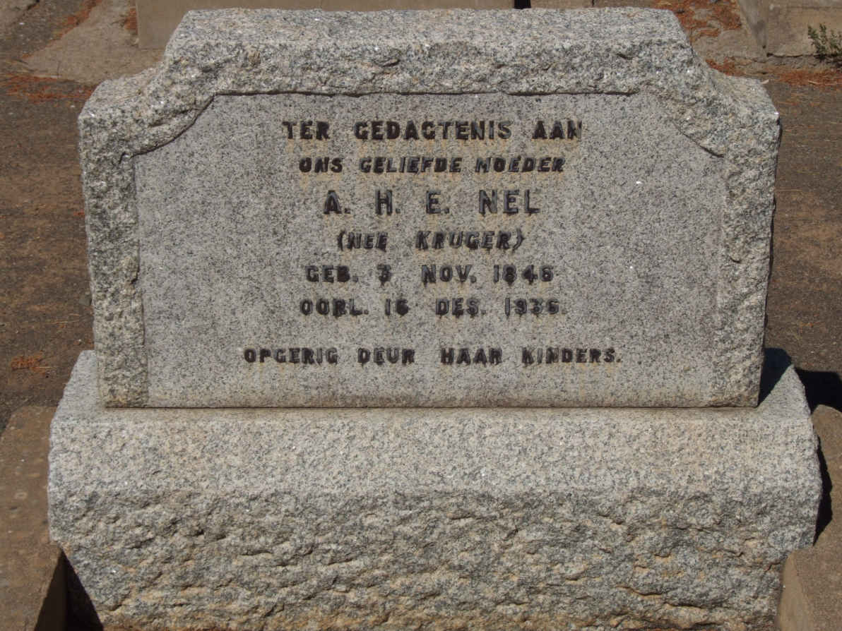 NEL A.H.E. nee KRUGER 1846-1936