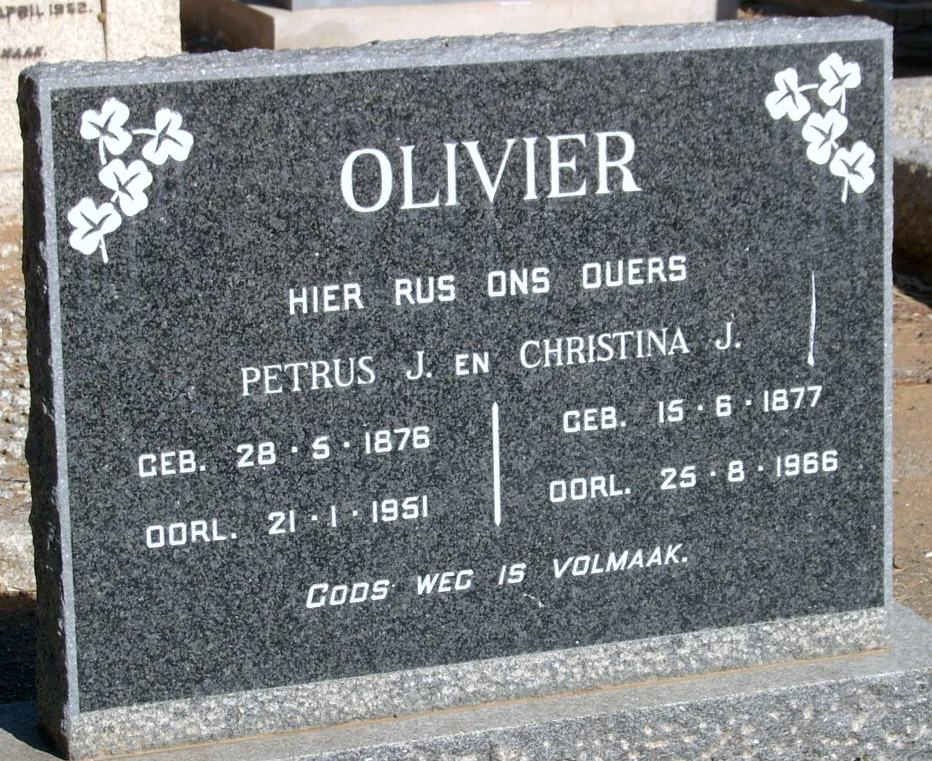 OLIVIER Petrus J. 1876-1951 &amp; Christina J. 1877-1966