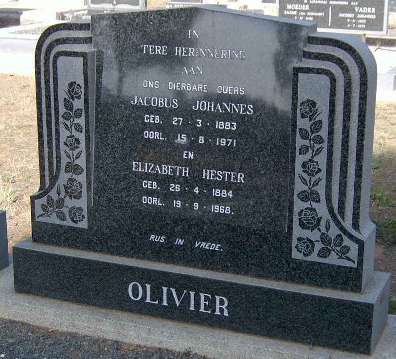 OLIVIER Jacobus Johannes 1883-1971 &amp; Elizabeth Hester 1884-1968
