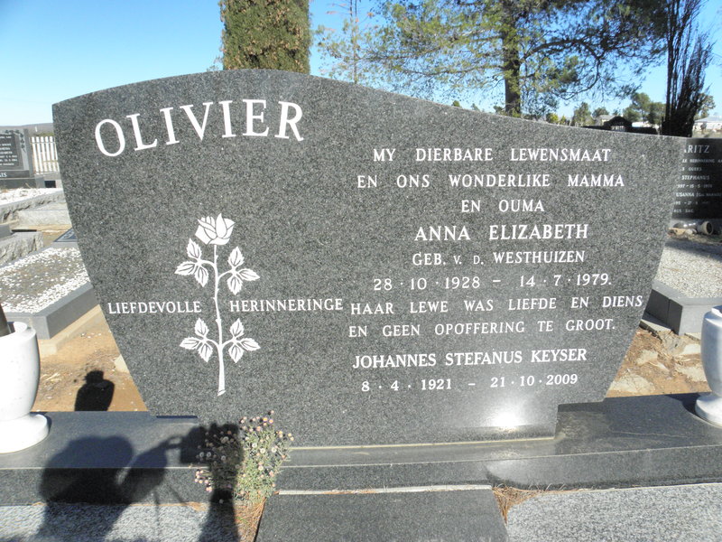 OLIVIER Johannes Stefanus Keyser 1921-2009 &amp; Anna Elizabeth VAN DER WESTHUIZEN 1928-1979