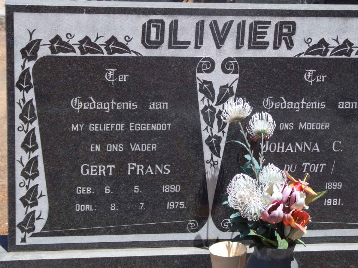 OLIVIER Gert Frans 1890-1975 &amp; Johanna C. DU TOIT 1899-1981