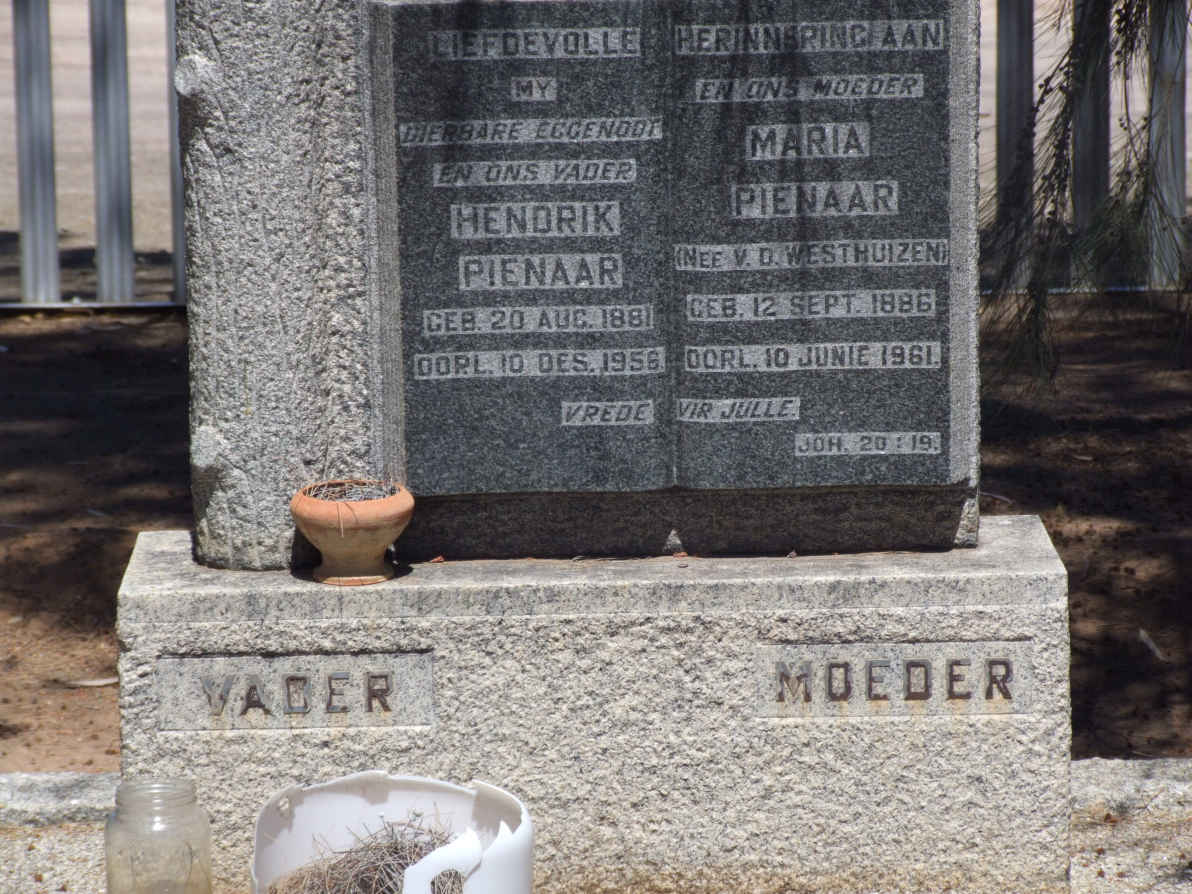 PIENAAR Hendrik 1881-1956 &amp; Maria V.D. WESTHUIZEN 1886-1961