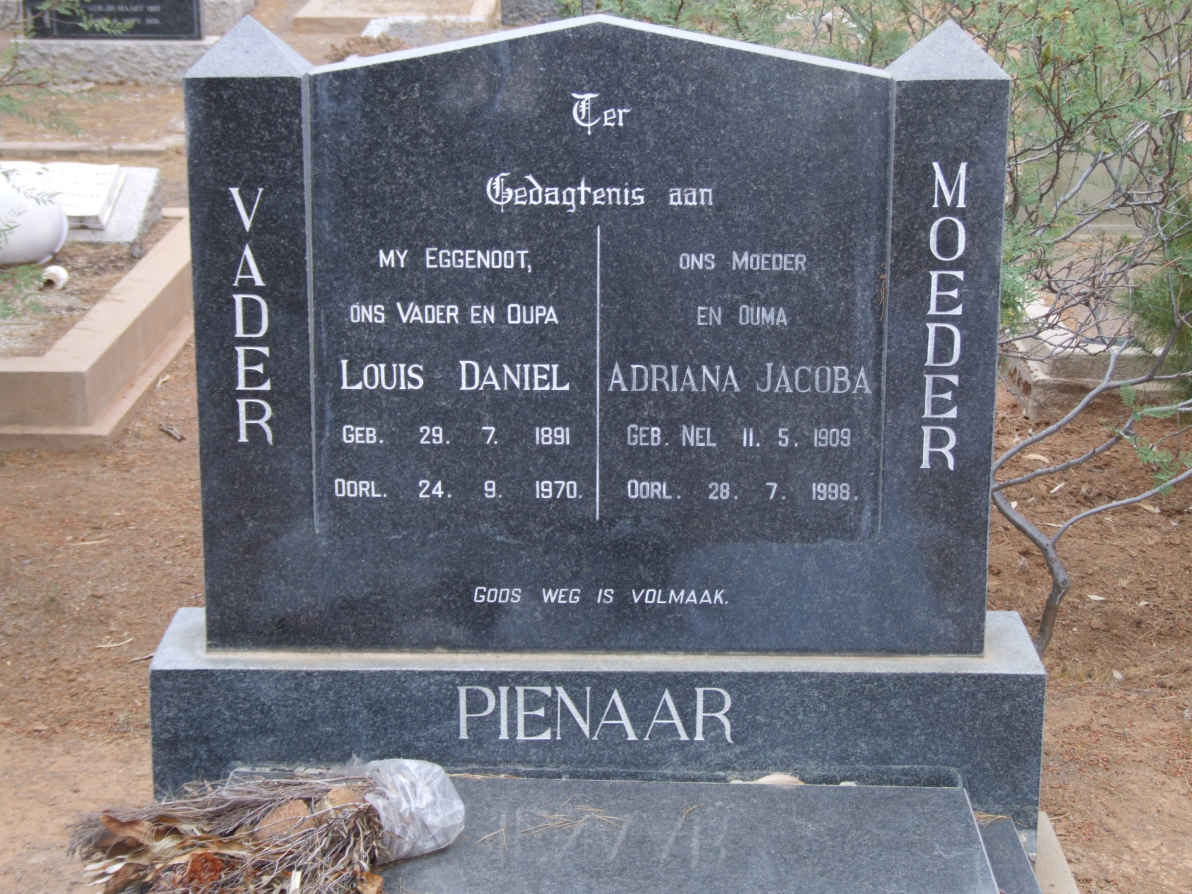 PIENAAR Louis Daniel 1891-1970 &amp; Adriana Jacoba 1909-1998