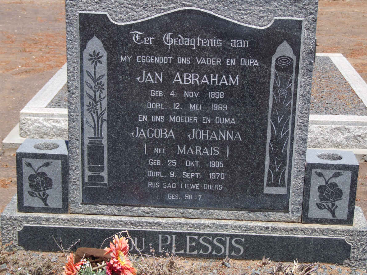 PLESSIS Jan Abraham, du 1898-1969 &amp; Jacoba Johanna MARAIS 1905-1970