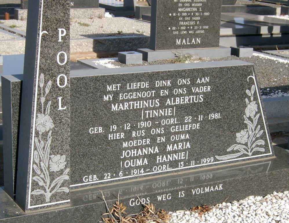 POOL Marthinus Albertus 1910-1981 &amp; Johanna Maria 1914-1999