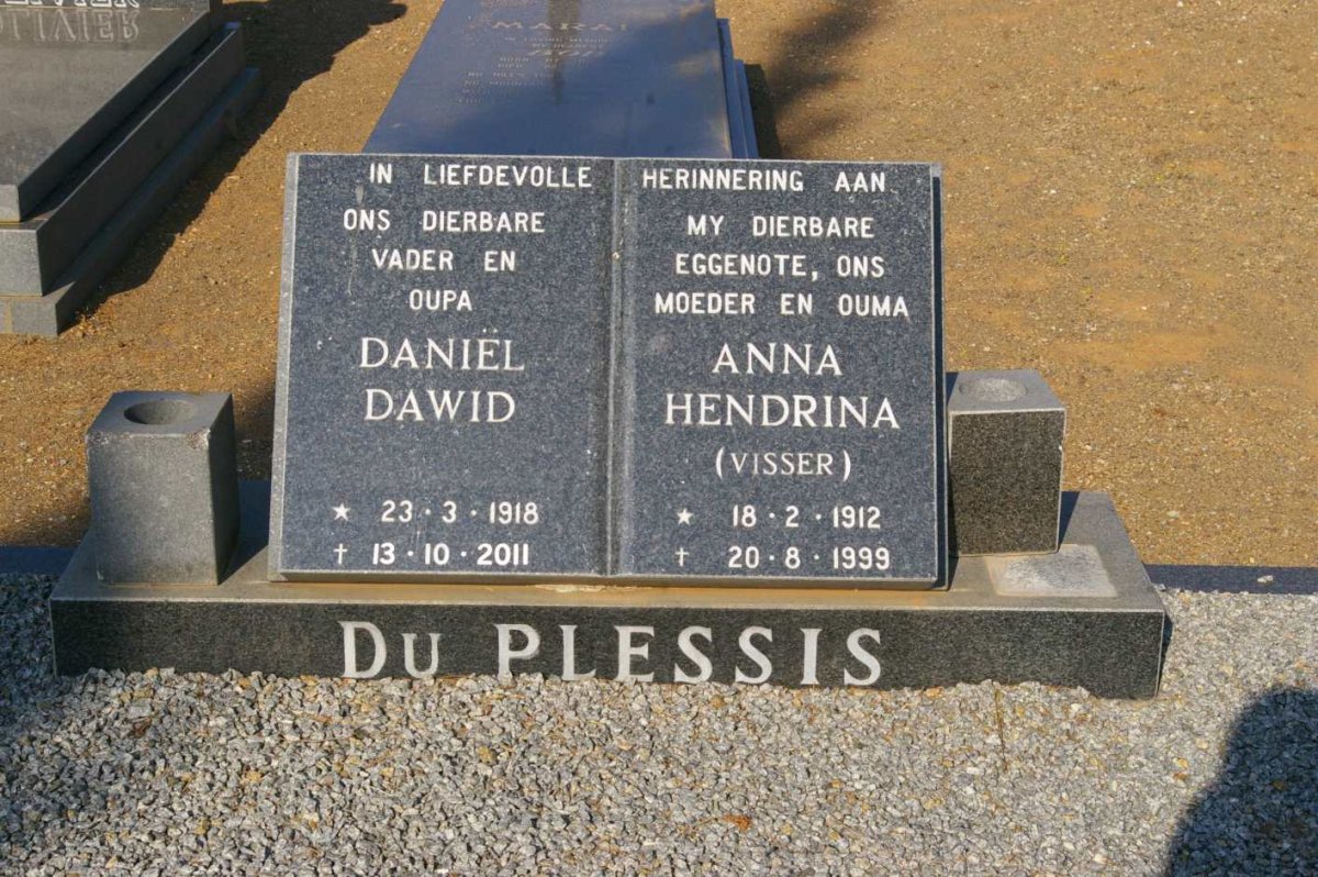 PLESSIS Daniël Dawid, du 1918-2011 &amp; Anna Hendrina VISSER 1912-1999