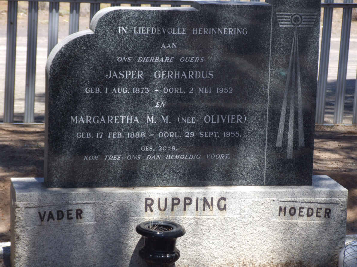 RUPPING Jasper Gerhardus 1873-1952 &amp; Margaretha M.M. OLIVIER 1888-1955