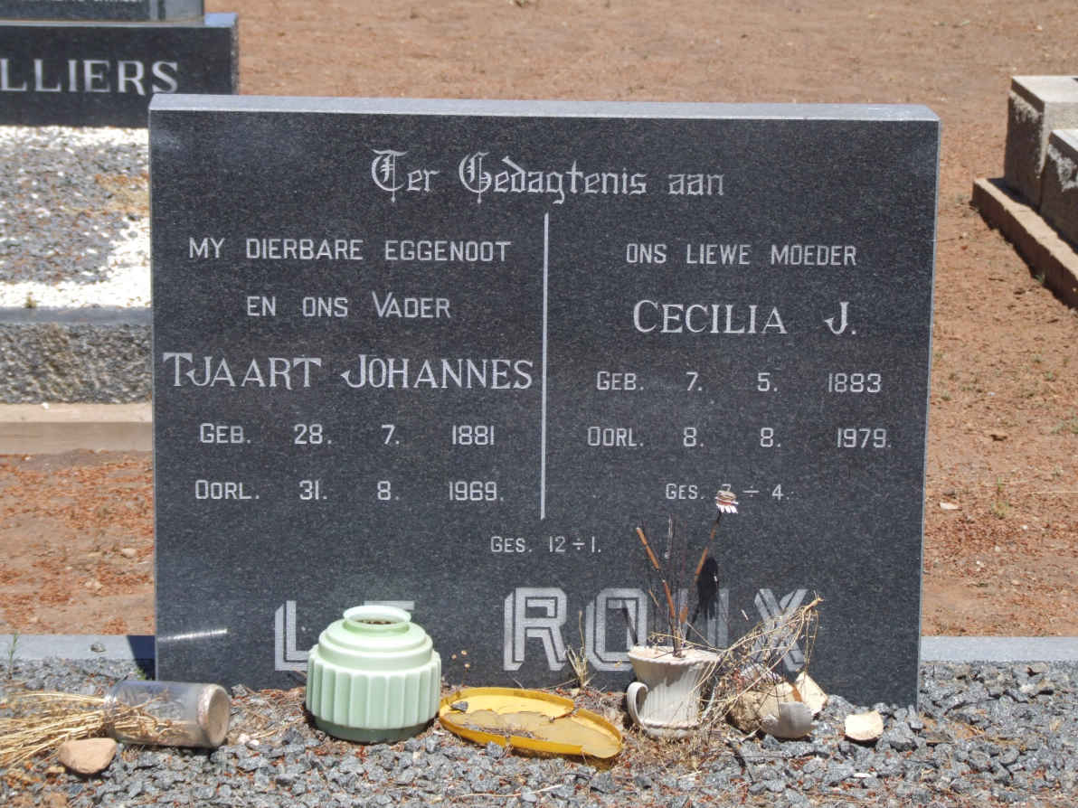 ROUX Tjaart Johannes, le 1881-1969 &amp; Cecilia J. 1883-1979