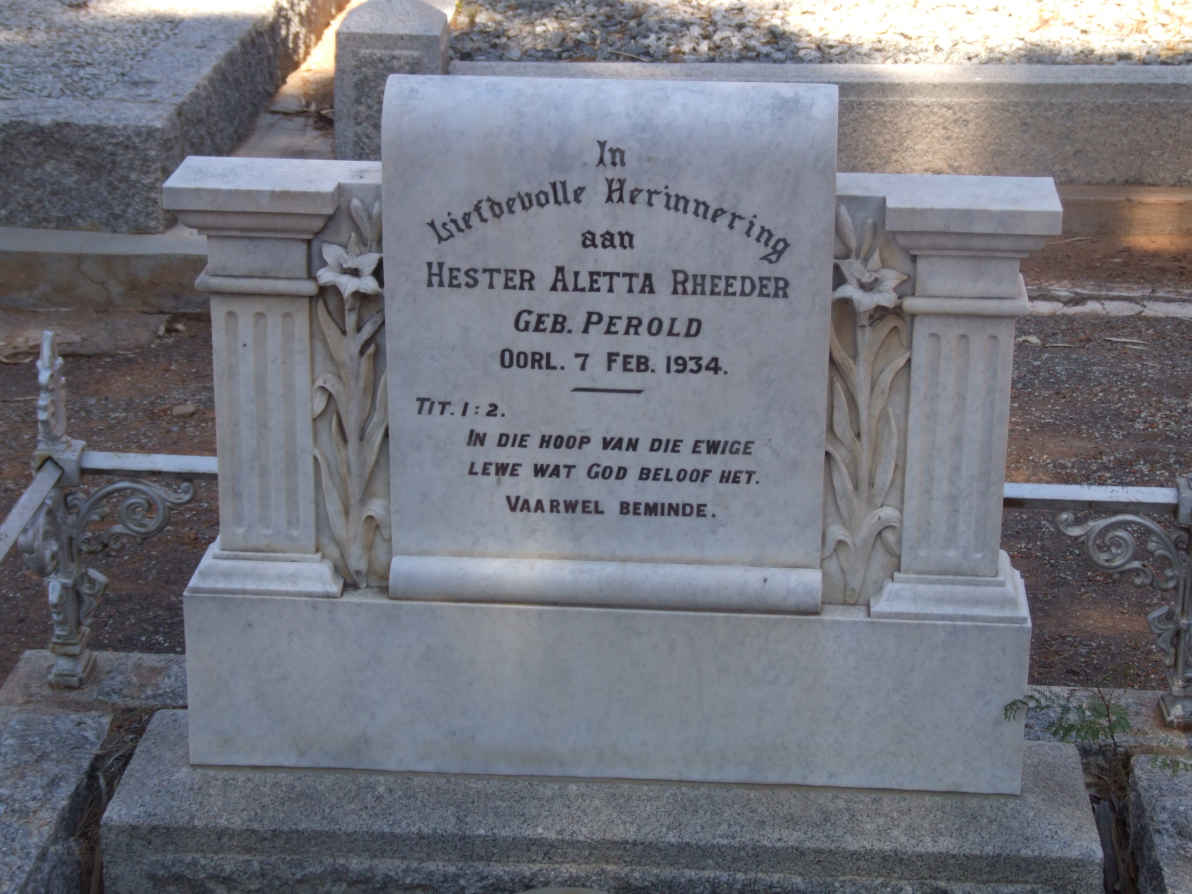 RHEEDER Hester Aletta nee PEROLD -1934