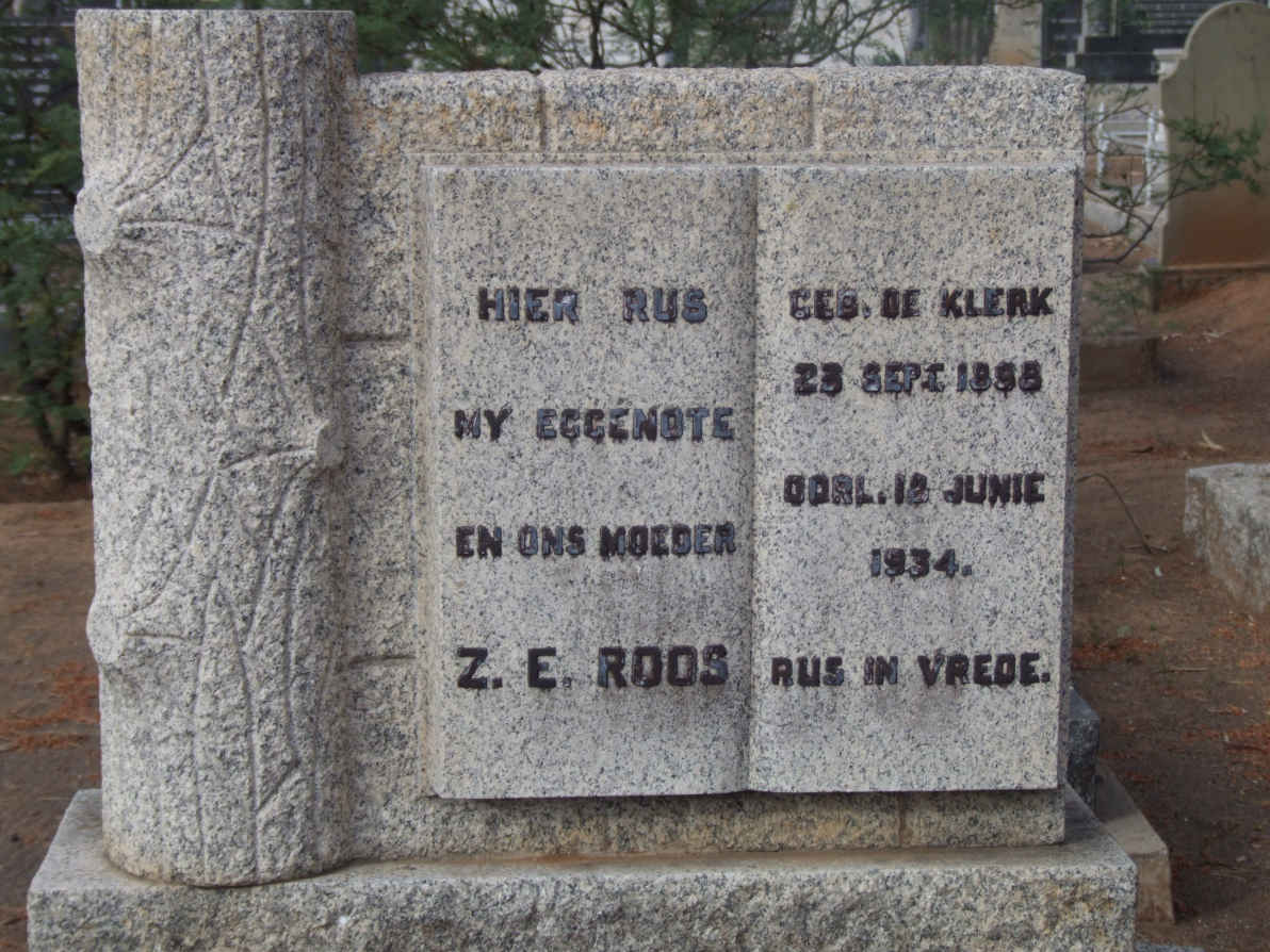 ROOS Z.E. nee DE KLERK 18?8-1934