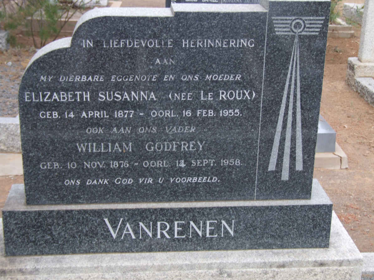 RENEN William Godfrey, van 1876-1958 &amp; Elizabeth Susanna LE ROUX 1877-1955