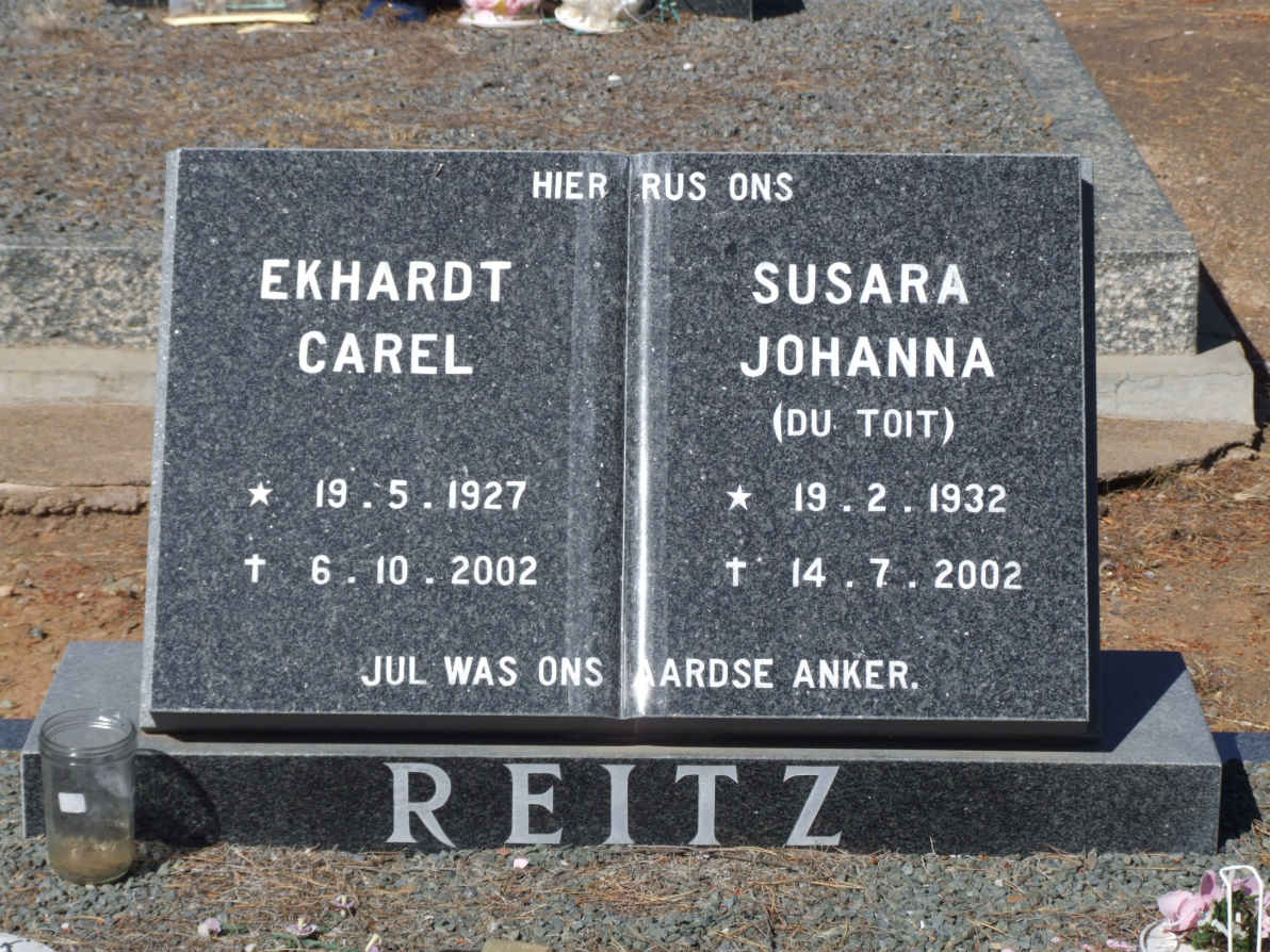 REITZ Ekhardt Carel 1927-2002 &amp; Susara Johanna DU TOIT 1932-2002