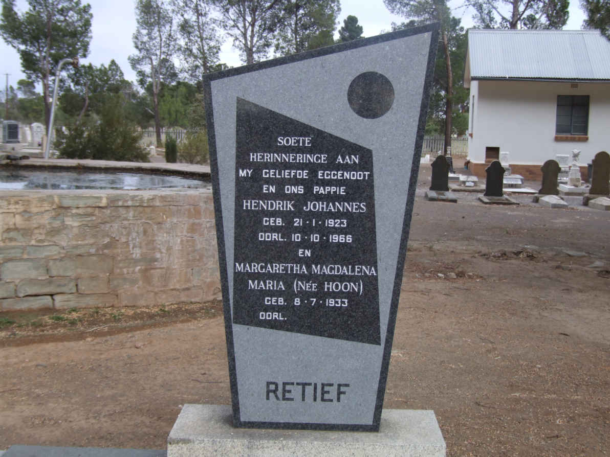 RETIEF Hendrik Johannes 1923-1966 &amp; Margaretha Magdalena Maria HOON 1933-
