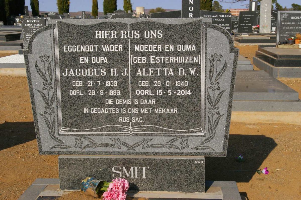 SMIT Jacobus H.J. 1939-1999 &amp; Aletta D.W. ESTERHUIZEN 1940-2014