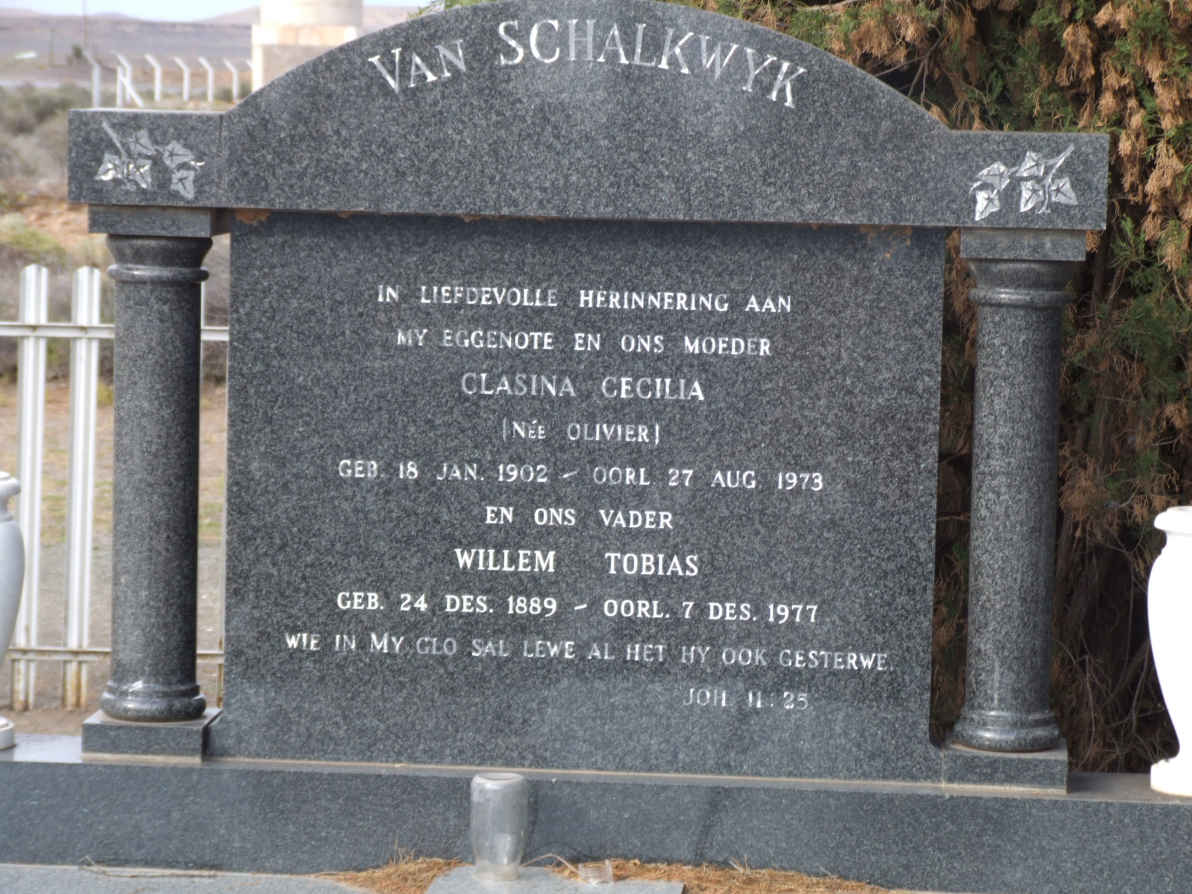 SCHALKWYK Willem Tobias, van 1889-1977 &amp; Clasina Cecilia OLIVIER 1902-1973