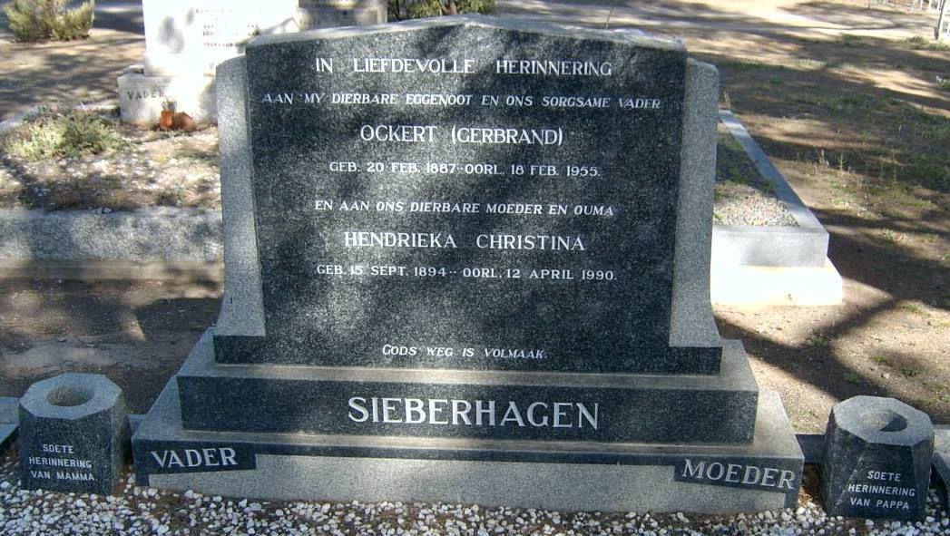 SIEBERHAGEN Ockert Gerbrand 1887-1955 &amp; Hendrieka Christina 1894-1990