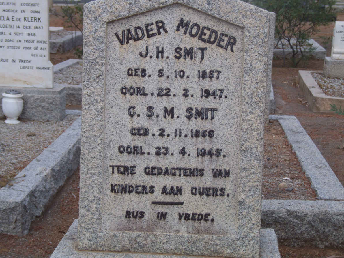 SMIT J.H. 1857-1947 &amp; C.S.M. 1866-1945