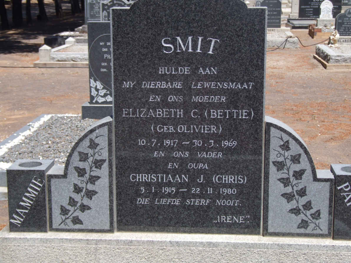 SMIT Christiaan J. 1915-1980 &amp; Elizabeth C. OLIVIER 1917-1969