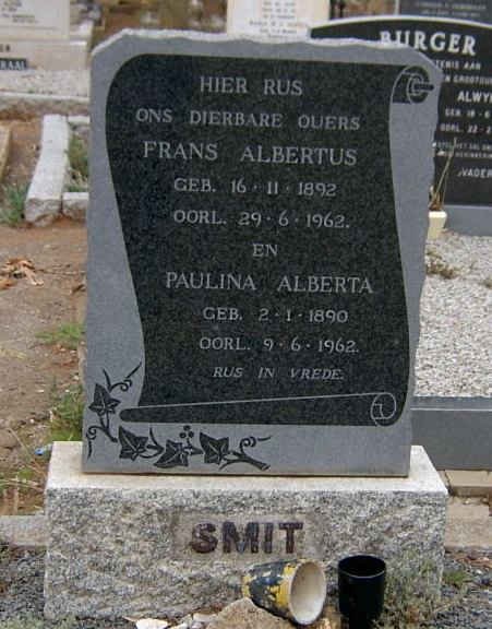 SMIT Frans Albertus 1892-1962 &amp; Paulina Alberta 1890-1962