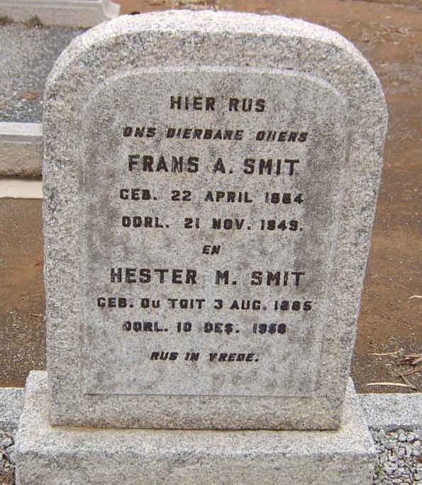 SMIT Frans A. 1884-1949 &amp; Hester M. DU TOIT 1885-1958
