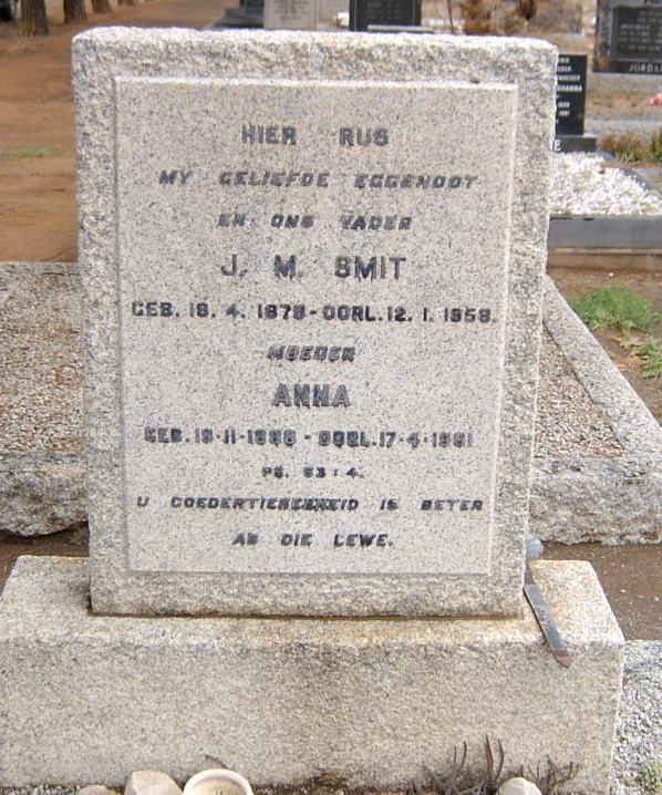 SMIT J.M. 1878-1958 &amp; Anna 1888-1961