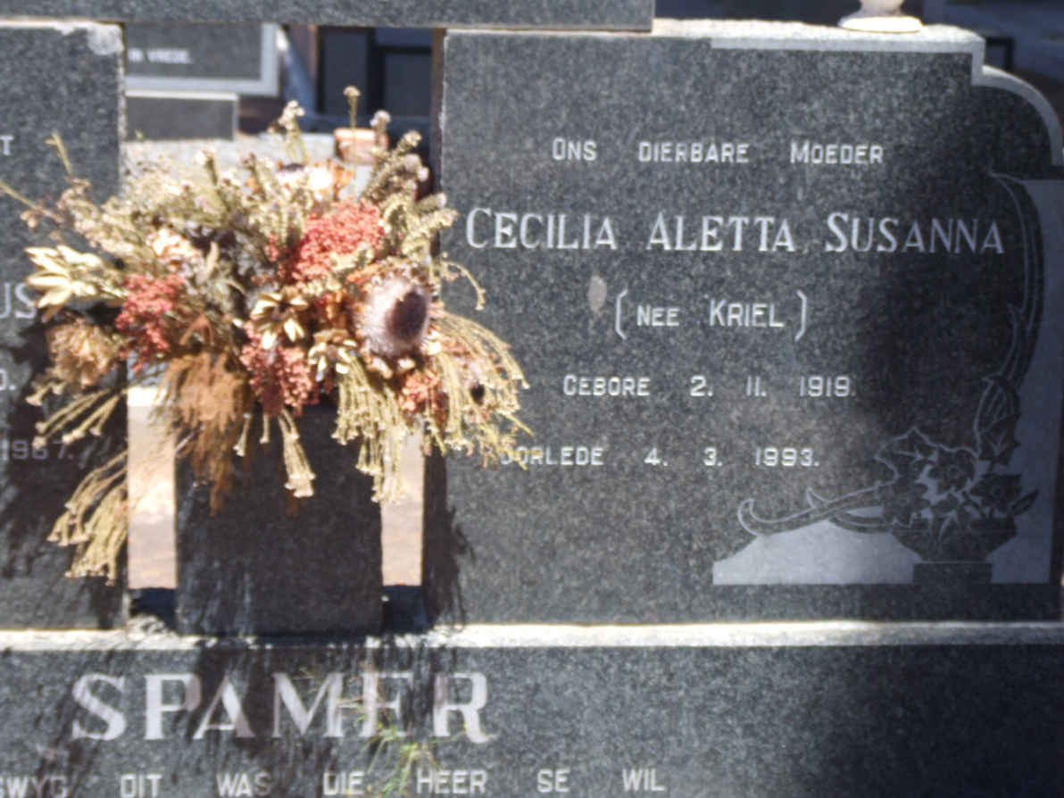SPAMER Cecilia Aletta nee KRIEL 1919-1993