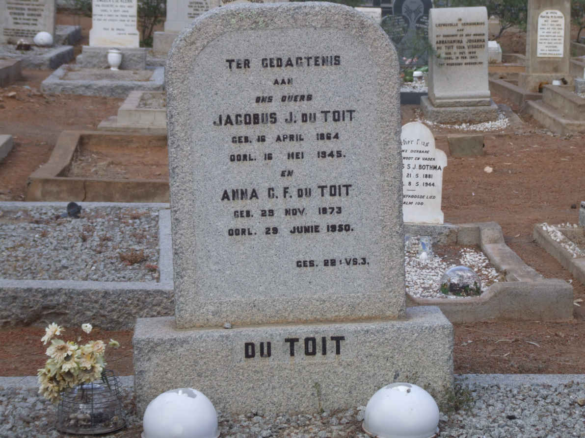 TOIT Jacobus J., du 1864-1945 &amp; Anna G.F. 1873-1950