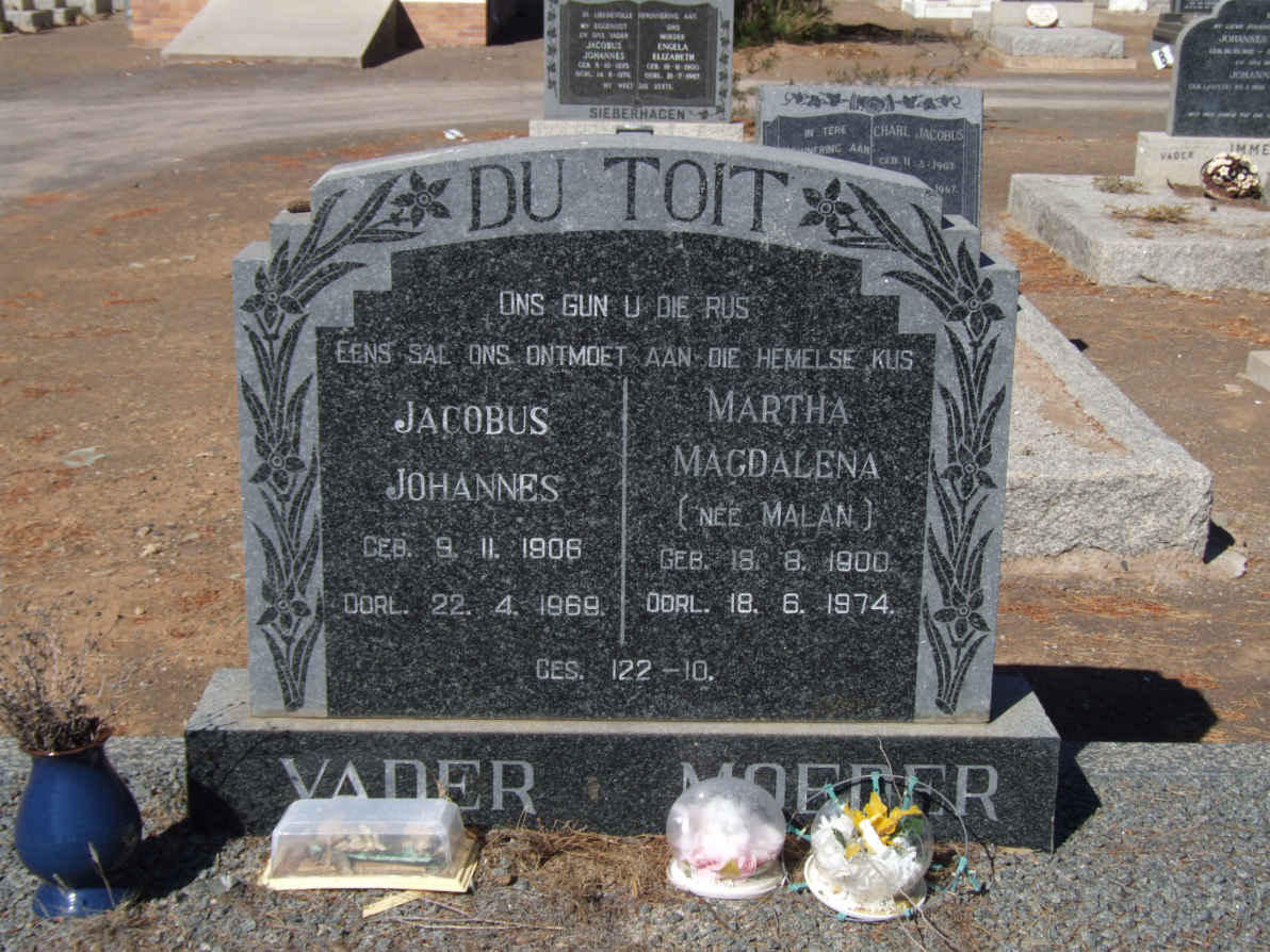 TOIT Jacobus Johannes, du 1906-1969 &amp; Martha Magdalena MALAN 1900-1974