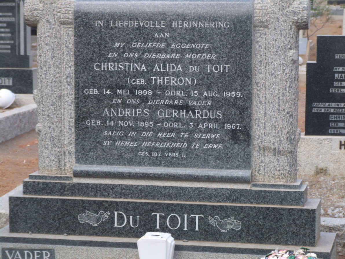 TOIT Andries Gerhardus, du 1895-1967 &amp; Christina Alida THERON 1898-1959