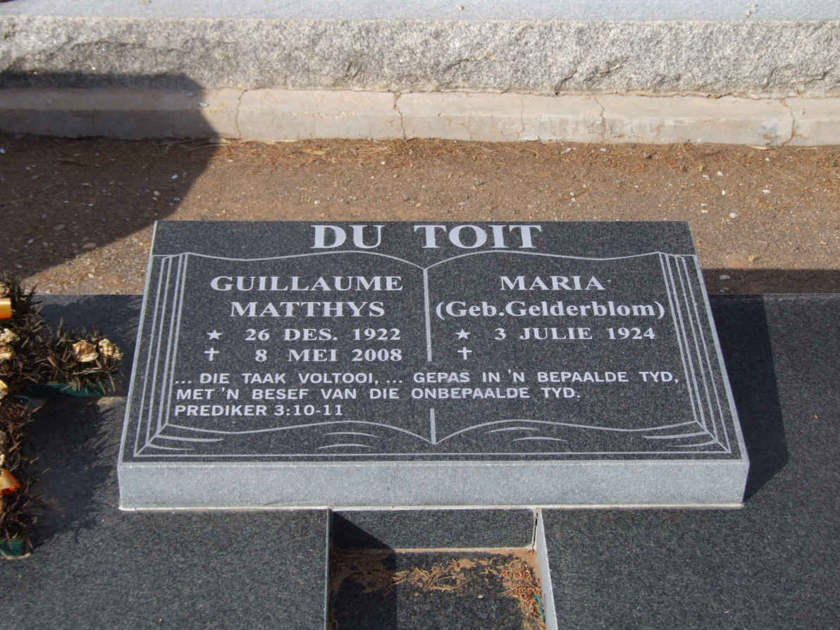 TOIT Guillaume Matthys, du 1922-2008 &amp; Maria GELDERBLOM 1924-