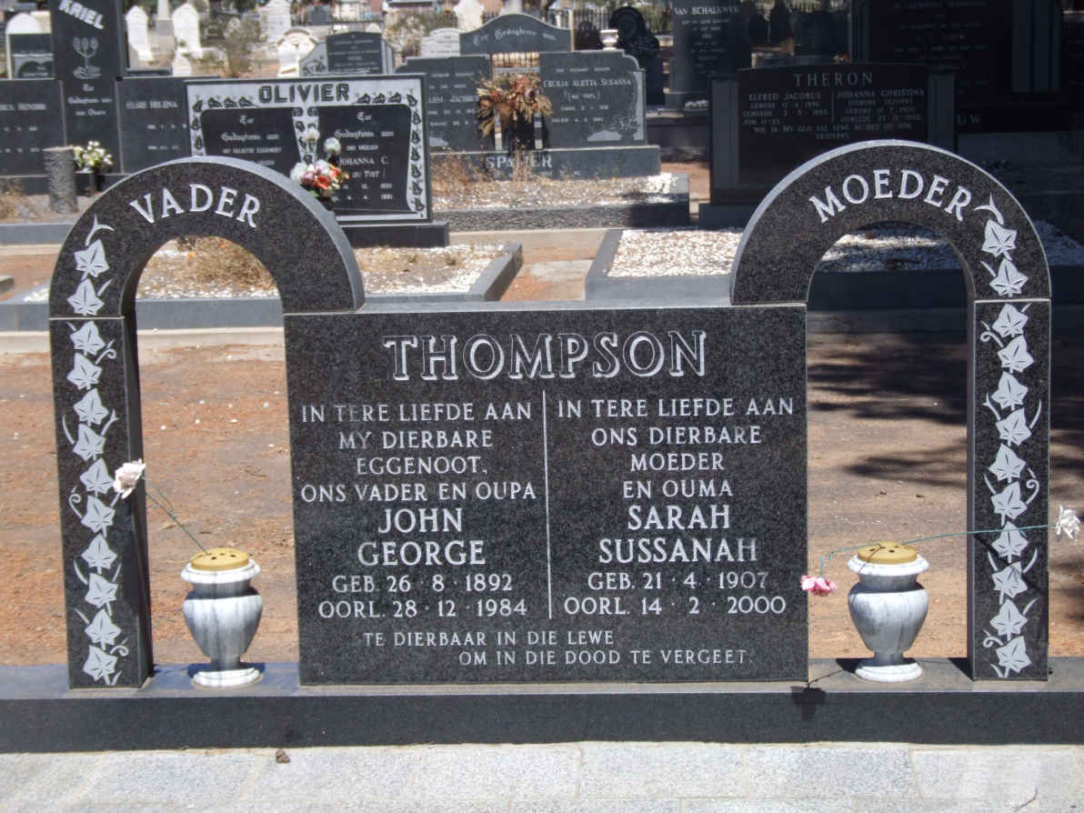 THOMPSON John George 1892-1984 &amp; Sarah Sussanah 1907-2000