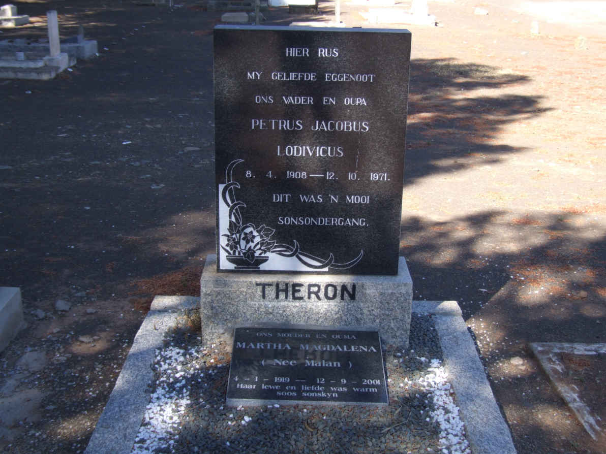 THERON Petrus Jacobus Lodivicus 1908-1971 &amp; Martha Magdalena MALAN 1919-2001