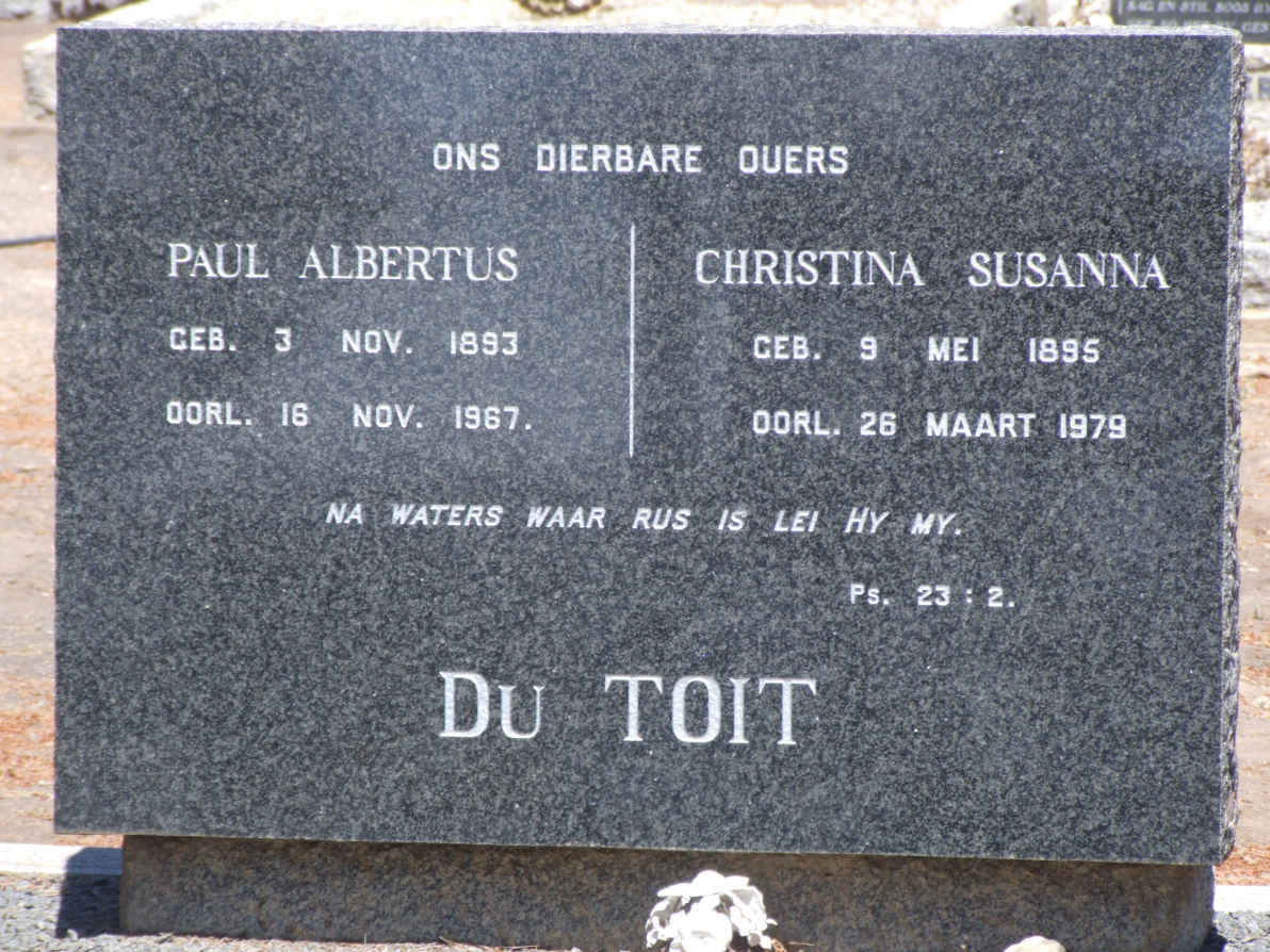 TOIT Paul Albertus, du 1893-1967 &amp; Christina Susanna 1895-1979