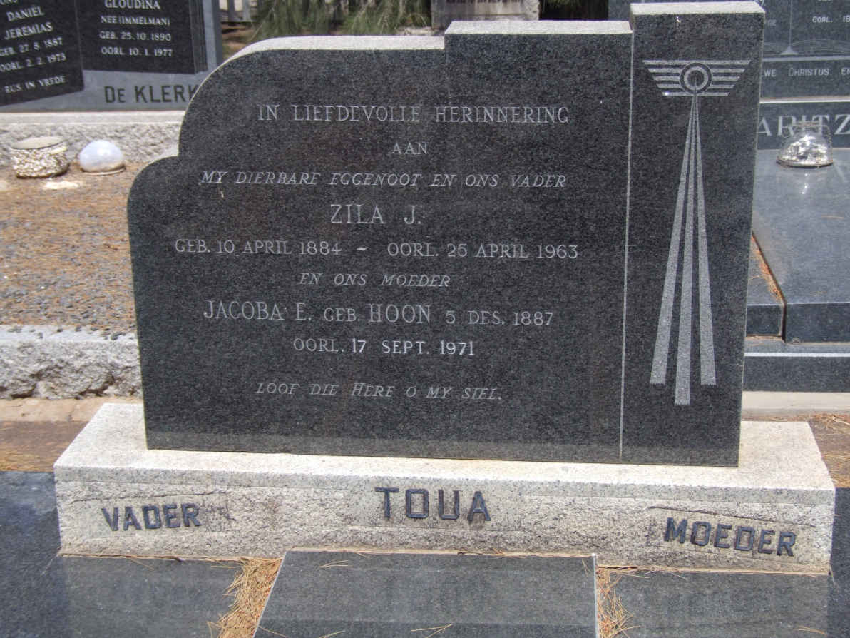 TOUA Zila J. 1884-1963 &amp; Jacoba E. HOON 1887-1971