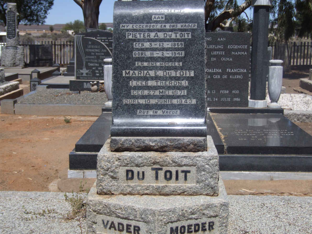 TOIT Pieter A., du 1869-1941 &amp; Maria E. THERON 1871-1943