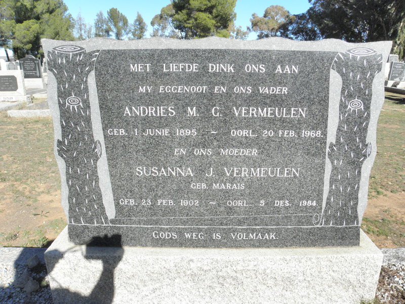 VERMEULEN Andries M.G. 1895-1968 &amp; Susanna J. MARAIS 1902-1984