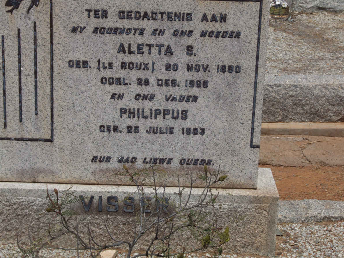 VISSER Philippus 1883- &amp; Aletta S. LE ROUX 1890-1966