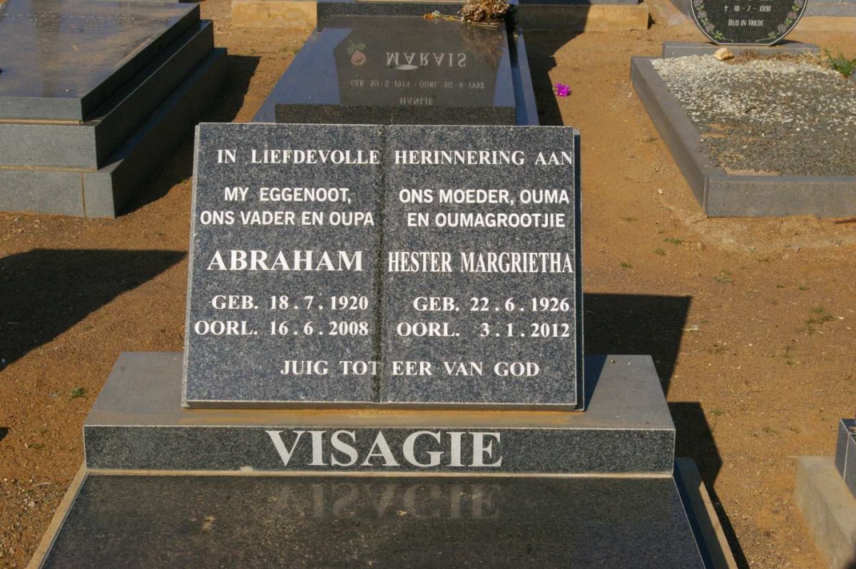 VISAGIE Abraham 1920-2008 &amp; Hester Margarietha 1926-2012