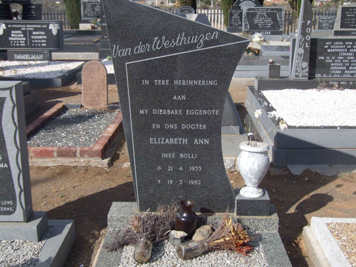 WESTHUIZEN Elizabeth Ann, van der nee BOLL 1955-1982