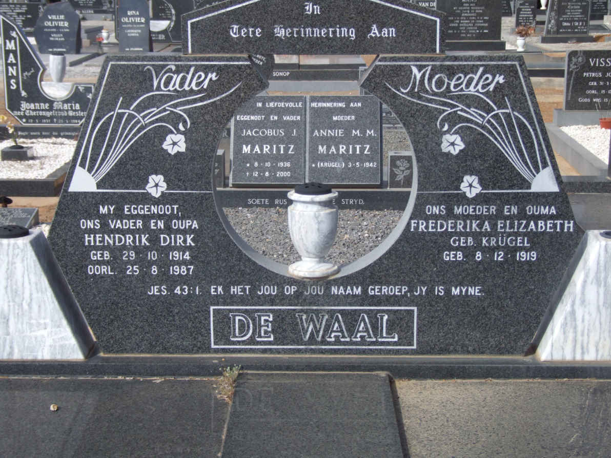 WAAL Hendrik Dirk, de 1914-1987 &amp; Frederika Elizabeth KRÜGEL 1919-